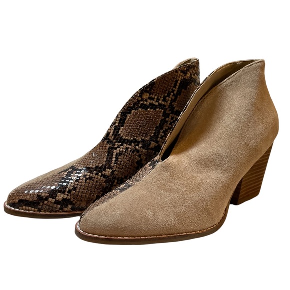 COCONUTS BY MATISSE Hunny Half & Half Sueded/Snakeskin Print Ankle Booties SZ 8 - Picture 4 of 13